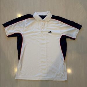 Men’s Adidas White and Blue Polo Golf Shirt Size L